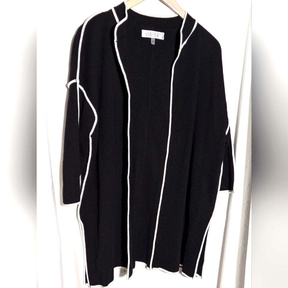 Kasper‎ Women’s Black and White Cardigan Duster/Sweater | Sz XL - Picture 2 of 9